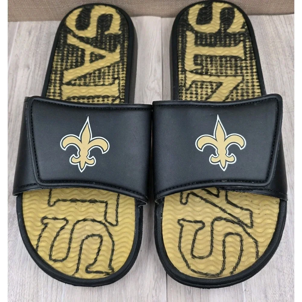 Foco New Orleans Saints Wordmark Gel Mens XL 13/14 Slip On Slide Sandals NFL